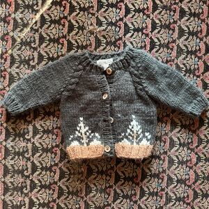 Cozy Green Knit Sweater with Tree Design